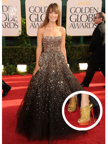 Olivia Wilde - Christian Louboutin peeptoe booties w yellow gold spikes